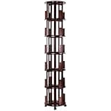 6 Tier Bamboo Rotating Bookshelf on Wheels Vertical Rotate Turning Spiral Corner Organizer for Small Space Home Office Living Room