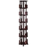6 Tier Bamboo Rotating Bookshelf on Wheels Vertical Rotate Turning Spiral Corner Organizer for Small Space Home Office Living Room