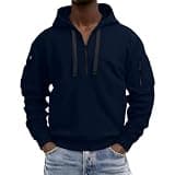 Men Utility Hoodies Drawstring Long Sleeve Loose Fit Sweatshirt Fashion Fall Winter Outdoor Casual Top with Pocket Navy