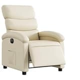 UERNGFTKM Electric Recliner Chair Cream Faux Leather with Side Pocket, Power Button Control Reclining Armchair, 135 Degree Tilt Adjustable Footrest and Backrest