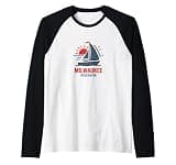 Milwaukee Wisconsin Sailboat Sunset Design Raglan Baseball Tee