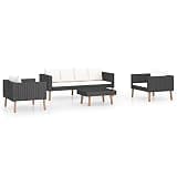 WDSAYREH 4 Piece PE Rattan Patio Lounge Set with Cushions, Black Poly Rattan Sofa and Table Set for Garden
