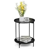 HOMSUPPLIE'S Adirondack Round Square Patio Side Table, Black & Metal, 16.1 inch
