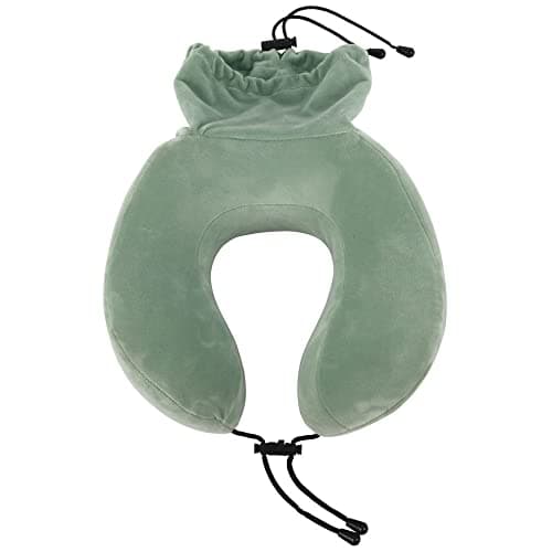 Travel Neck Pillow Slow Rebound Memory Foam U-Shaped Pillow - Adjustable Drawstring Closure with Integrated Storage Bag, Portable Neck Support Pillow for Airplane Travel, Car, Office, Sleeping (Green)