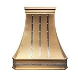 Brass Range Hood Wall Mount 30'' W, 27'' H, 21'' D, CT Copper Tailor Custom Handmade Metal Kitchen Vent Hood, With 4-Speed Exhaust Fan & LED Light,BSRH-3-3MTR