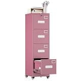Aobabo 4 Drawer File Cabinet with Lock, Metal Vertical Filing Cabinet with Wheels, Anti-Tilt Interlock System, Locking Office Storage for Letter/Legal Files,Pink,Required Assembly