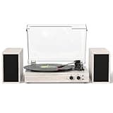 Vintage Vinyl Record Player with External Stereo Speakers, 3-Speed Belt-Drive Turntable with Bluetooth Input, USB to PC Recording, Auto Stop, RCA Out, AUX in, Headphone Jack – Home Decor Gift, Gray