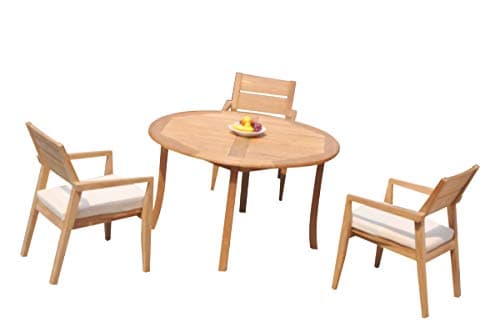 TeakStation 3 Seater Grade-A Teak Wood 4 Pc Dining Set: 52" Round Table and 3 Vellore Stacking Arm Chairs #31VL0304