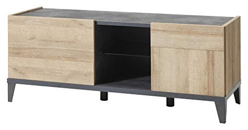 COMPOSAD | VITTORIA TV Stand with 1 Door, 1 Compartment and 1 Flap, TV Stand from the Floor, Dimensions (WxHxD) 139.5 x 55 x 45 cm, Colour Oak and Grey Tadao, Made in Italy
