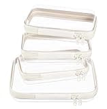 WELPIRT 4 pcs Clear Zipper Pouches,Hard Shell Zipper Case, Toiletry Bag for Travel, CLear Diaper Bag, Toiletry Pouch, Travel Organizer, Cosmetic Bag,Toy Storage Bins (M+3S)(Ivory)