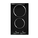 Electric Stove with Automatic Pan Recognition,3 Burner Electric Cooktop with Safety Lock and Residual Heat Hint,9 Power Level,LED Screen,for Kitchens Offices Restaurants (2 Burners)