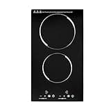 Electric Stove with Automatic Pan Recognition,3 Burner Electric Cooktop with Safety Lock and Residual Heat Hint,9 Power Level,LED Screen,for Kitchens Offices Restaurants (2 Burners)