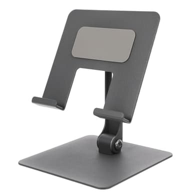 Homoyoyo Metal Foldable Tablet Stand Holder for Desktop and Phone, Adjustable Gray Tablet Desk Mount and Organizer for Home Office Use