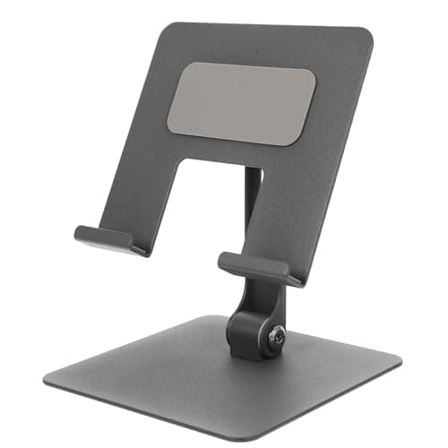 Homoyoyo Metal Foldable Tablet Stand Holder for Desktop and Phone, Adjustable Gray Tablet Desk Mount and Organizer for Home Office Use