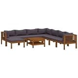 WDSAYREH Solid Acacia Wood Patio Lounge Set with Cushion, 9 Piece Outdoor Seating Set with Coffee Table, Modular Wooden Lounge for Garden Terrace