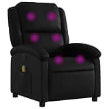 UERNGFTKM Manual Reclining Massage Recliner Chair with Footrest, Black Faux Leather, 6 Vibration Massage Points, Side Pocket, Wood and Metal Frame