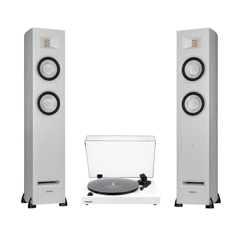 Fluance RT81+ Vinyl Turntable Record Player, Audio Technica VM95E Cartridge, Acrylic Mat and Ri91 Powered Floorstanding Speakers
