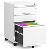 SAWJEC 3 Drawer File Cabinet with Lock, White Metal Filing Cabinet for Home Office, Fully Assembled, Vertical Locking File Cabinet with Letter Legal A4 Size Hanging Files, 15" W x 17" D x 24" H