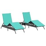 KMUNGDWG 2 Pcs Black Poly Rattan Patio Sun Loungers with Adjustable Backrest Footrest and Table