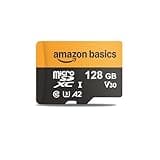 Amazon Basics 128GB microSDXC Memory Card with Adapter for Smartphones, Drones, Cameras, Full HD, Read Speed Up to 200MB/s, 1-Pack