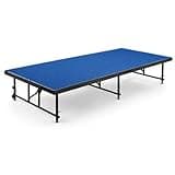 Adjustable Portable Stage Platform, Carpeted Modular Performance Riser with Folding Legs, Built-In Casters, Heavy-Duty Steel Frame for Schools, Churches, Events (Blue)
