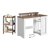 HOOBRO Bookshelf and Farmhouse Executive Desk Bundle, Industrial Bookshelf with Metal Frame, Small Desk for Small Space, Study, Living Room, BF71SJ01-WH85UDN01