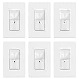 TOPGREENER Motion Sensor Switch, PIR Sensor with Ambient Light Level, Occupancy & Vacancy Modes, No Neutral Required, Ground Wire Required, 150W LED/CFL, Single Pole, TDOS5-JM-W-6PCS, White, 6 Pack