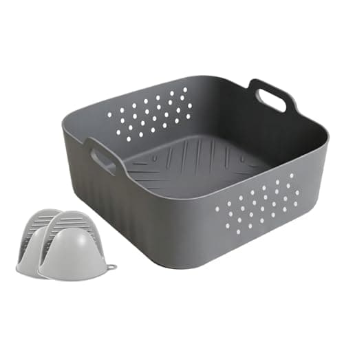 Reusable Square Air Fryer Tray,Compatible For COSORI,Compatible For Cecotec,5.5L 6LSilicone Basket Containers Microwave Oven AirFryer Accessories(Grey mold set)