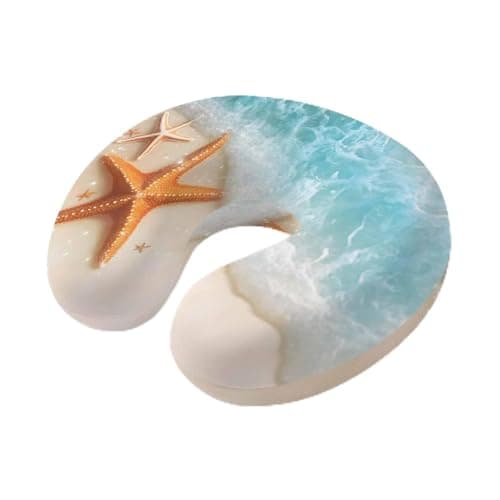 Coastal Starfish Travel Neck Pillow Memory Foam,Hand Neck Support Airplane Pillow for Traveling Bed Car Office Home,Simple Summer Nautical Ocean Beach Flight Pillows with Removable & Washable Cover