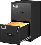 SISESOL 2 Drawer File Cabinet with Lock,Narrow Vertical Filing Cabinet,Under Desk File Cabinets,Black Metal File Cabinets for Home Office,Fit Letter/A4/Legal Size File, Easy Assembly