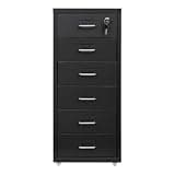 Diyauzpb 6 Drawer Locking Filing Cabinet with Wheels, 6-Drawer Metal File Cabinet, Anti-Fall Snap, Curved Handle, Thickened Steel Vertical File Cabinets for Office, Home, Study, Dresser