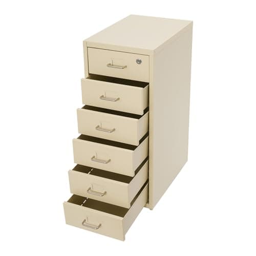 DingYiHanHan 6 Drawer File Cabinet with Lock Vertical Filing Storage Cabinet Home Office Metal Vertical File Cabinets for Letter Legal A4 File Size, Assembly Required (Beige, 6 Drawer)