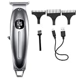 EOYLMIRL Mens Hair Clippers Full Metal Professional Trimmer for Men Lithium Rechargeable Electric Beard Clipper LCD Display Haircut(Silver)