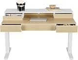 HUANUO Standing Desk with Drawers, 48 Inches Electric Height Adjustable Desk with Storage, Whole-Piece Board Sit Stand Up Desk with Monitor Shelf, Light Walnut