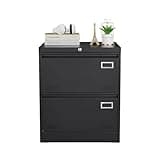 Hanuq 2 Drawer Lateral File Cabinet with Lock, Black Metal Filing Cabinet, Vertical Office Cabinet for Legal Letter A4, Home Office Storage Cabinet