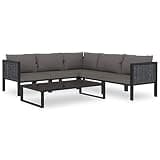 TUERYAFEK Modular Poly Rattan Patio Lounge Set 6 Piece with Cushions, Weather-Proof Outdoor Sofa and Tempered Glass Coffee Table for Garden Terrace