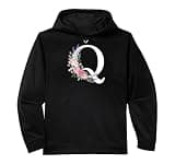 Monogram initial white letter Q, pink roses purple flowers Performance Hoodie