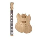 WUQIMUSC DIY Electric Guitar Kit With Mahogany Body and Neck 22 Fret 24.75 Inch Rosewood Fretboard With White Trapezoidal Inlay Blank Wood Guitar Building Set for Luthier Custom Project (Style1)