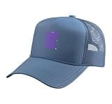 Mens Women Purple Faith High, Tolerance Low Purple Graphic Trucker Hat with Adjustable Mesh Back, Light Blue