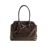 Base'ic Women’s Vintage Style Vegan Leather Crossbody Bag – Multi-Compartment Tote with Adjustable Strap & Belt Detail (Dark Brown-Large)
