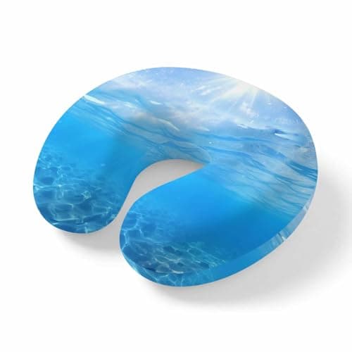 Travel Pillows U-Shaped Neck Pillow Underwater Blue Ocean Water Waves Sunshine Through Deep Sea View Memory Foam Pillow Head Cushion,Seascape Soft Portable Neck Pillows for Office Airplane Car Train