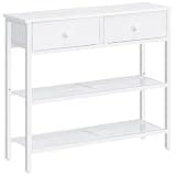 HOOBRO 29.5" Narrow Console Table with 2 Fabric Drawers, Sofa Table, Small Entryway Table with 3-Tier Storage Shelves, Behind Couch Table, for Living Room, Hallway, White WW72XG01G1