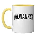 Vintage Milwaukee Black Text Apparel Ceramic Mug, Yellow/White