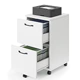DUMOS 2 Drawer Filing Cabinet, Rolling Wood File Cabinet for Home Office, Under Desk Storage with Lockable Wheels, Printer Stand, Office Organizer, White