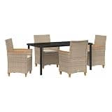 Afuera Living 5 Piece Poly Rattan Garden Dining Set, Brown Finish, Weather-Resistant UV-Protected Material, Steel Frame, Glass Top, Seating for 4, Modern Outdoor Patio or Garden Furniture for Dining