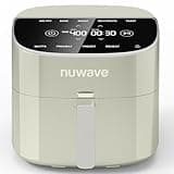 Nuwave Brio Plus 8 Qt Air Fryer, PFAS Free, New & Improved, Digital Touch Screen, Cool White Display, 50°F~400°F in Precise 5°, 5 Cook Functions, 100 Presets & 50 Memory, 3 Wattages 700, 1500, 1800