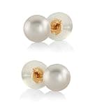 THE PEARL SOURCE Real Pearl Stud Earrings for Women, 14K Yellow Gold Genuine AAA Cultured Japanese Akoya Pearls, Classic Round 5-5.5mm White Pearl Earrings for Women, Fine Jewelry Gift