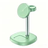 Dynzap 3-in-1 Mag Charging Station: 15W Wireless Fast Charger Compatible with iPhone 17 17e 16 15 14 13 12 Pro Max & iWatch S3-S10 & AirPods Nightstand Desk Sleep-Friendly -Light Green