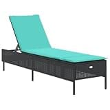 KMUNGDWG Black PE Rattan Sun Lounger with Adjustable Backrest and Thick Cushion, Outdoor Poly Rattan Lounge Chair with Removable Washable Cover, Powder-Coated Steel Frame for Garden Patio