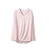 Women's Plus Size Hooded Shirts Long Sleeve Fashion Striped Pullover Tops Summer Casual Sun Relaxed Lightweight Top Pink